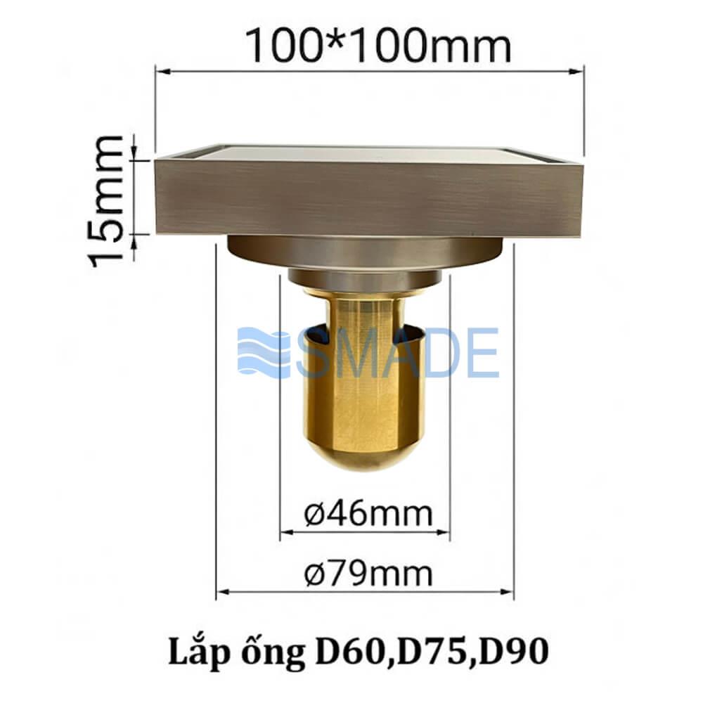 Nắp thoát sàn ngăn mùi hôi tuyệt đối CF5B kích thước 100x100, lắp ống D60/75/90